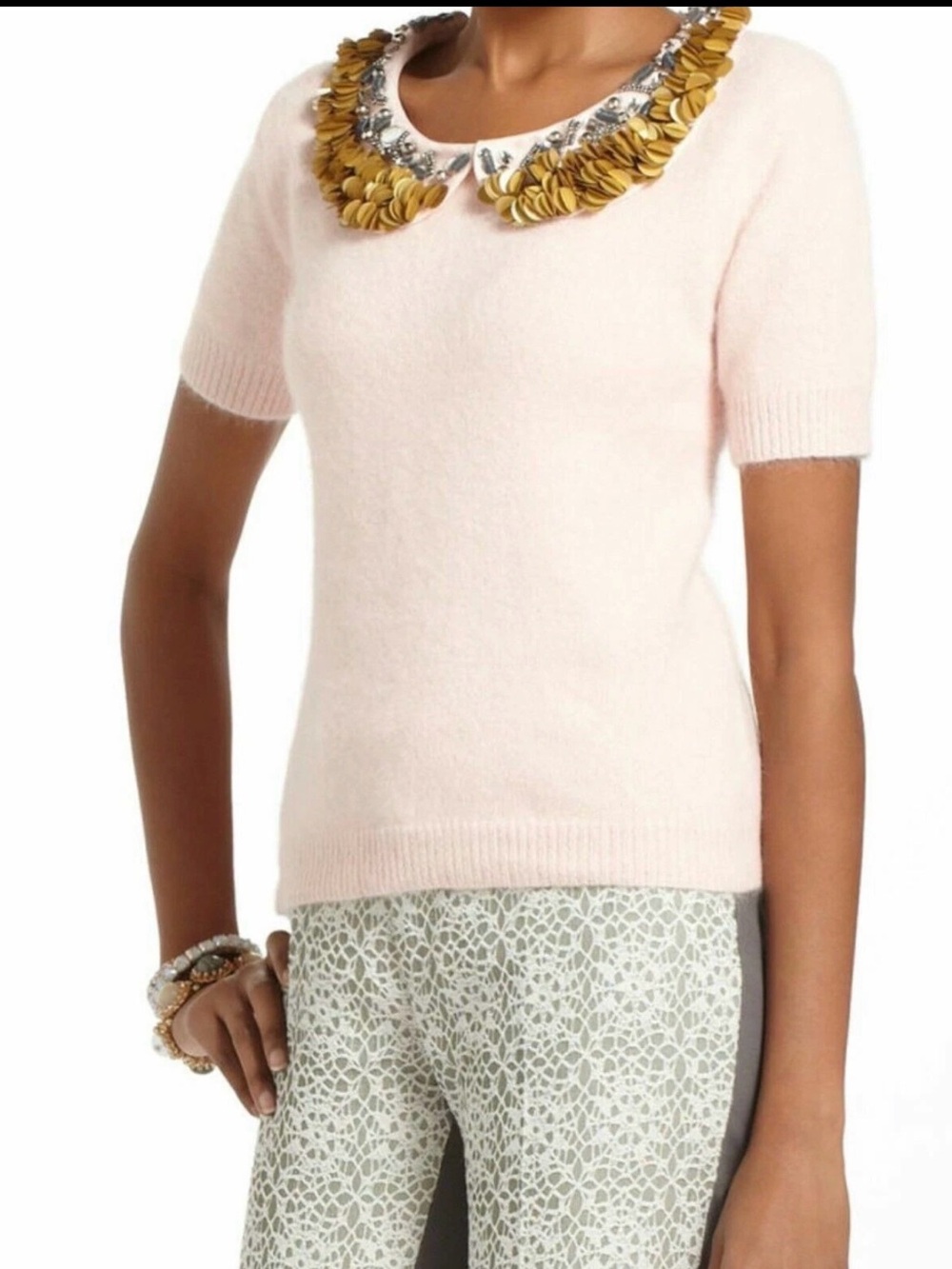 Anthropologie Corey Lynn Calter Angora Peter Pan Paillettes Collar Sweater , S - Picture 2 of 9